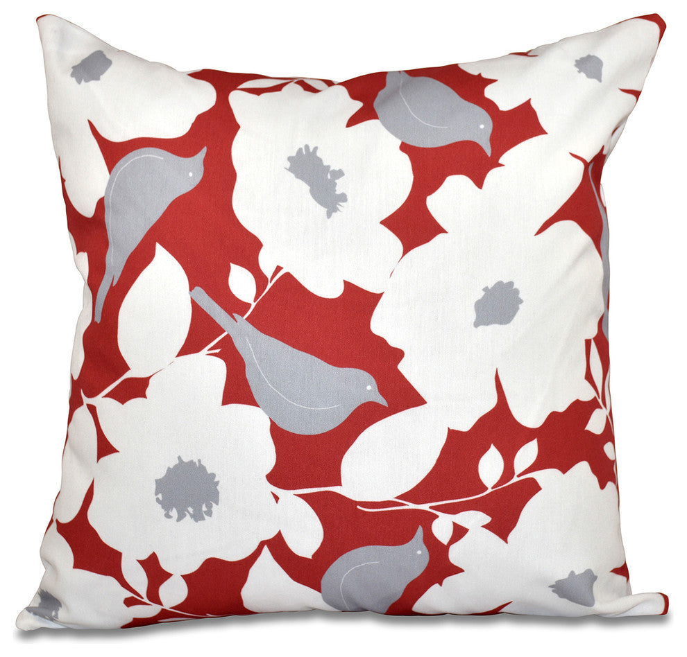 Modfloral, Floral Print Pillow, Coral, 18"x18"