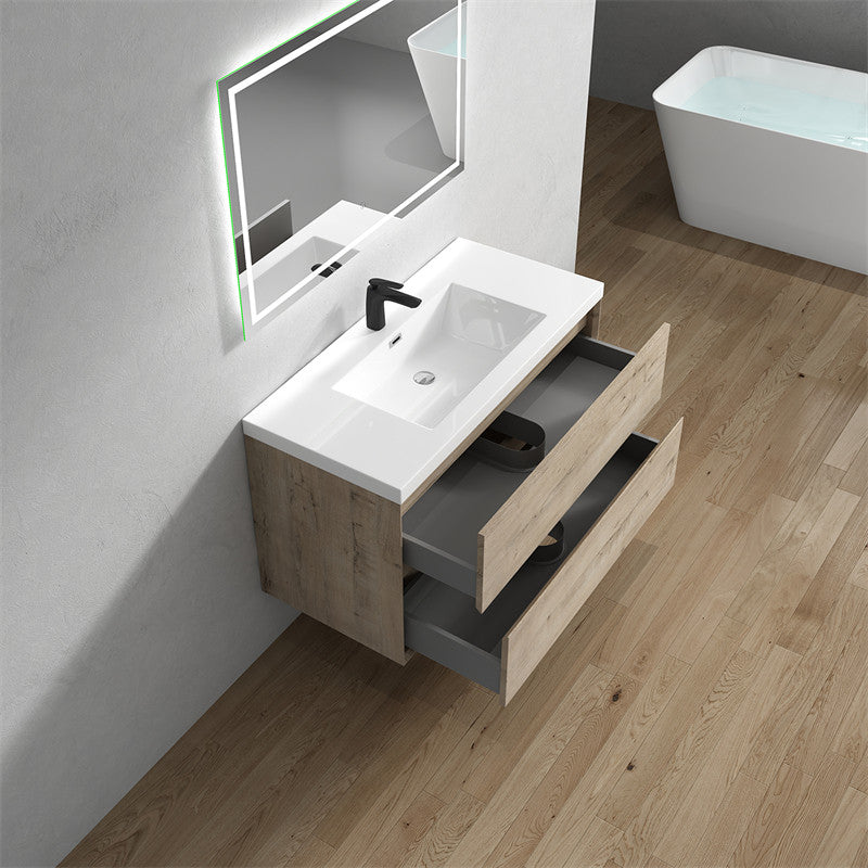 Ashley 42'' Floating Vanity, Acrylic Top, Light White Oak