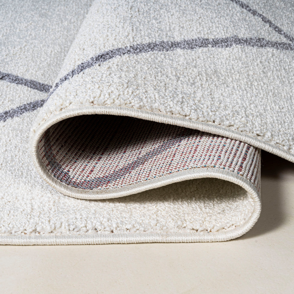 Cole Minimalist Diamond Trellis White/Gray 5' Round Area Rug