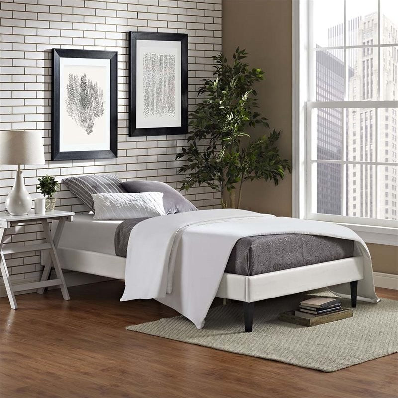 Modway Bedroom Sharon Twin Vinyl Bed Frame With Squared Tapered Legs