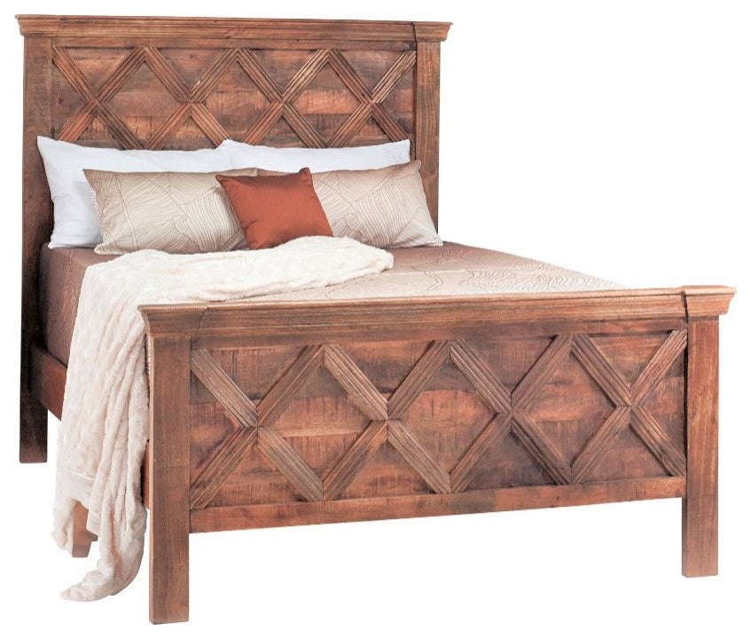 Queen Farmhouse Rustic Wood Queen Panel Bed Frame "Rustic X" Collection