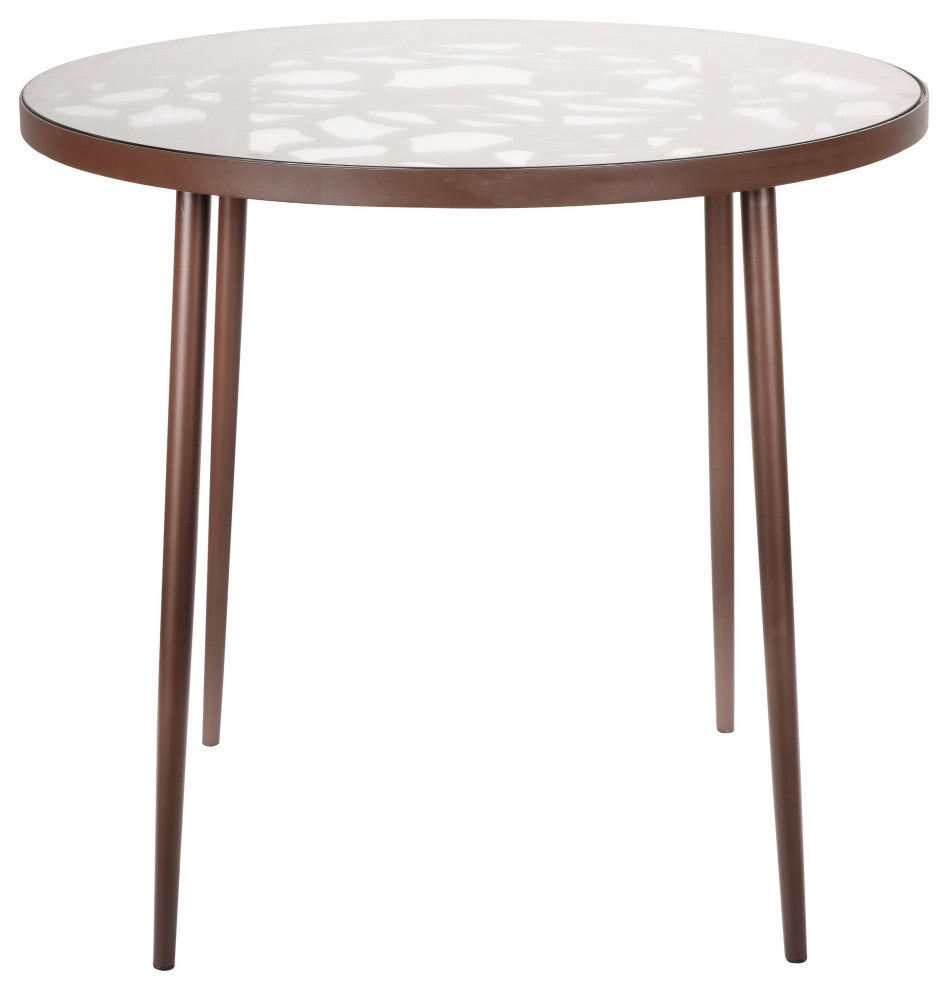 Devon Outdoor Patio 31" Round Aluminum Glass Top Bistro Table, Brown