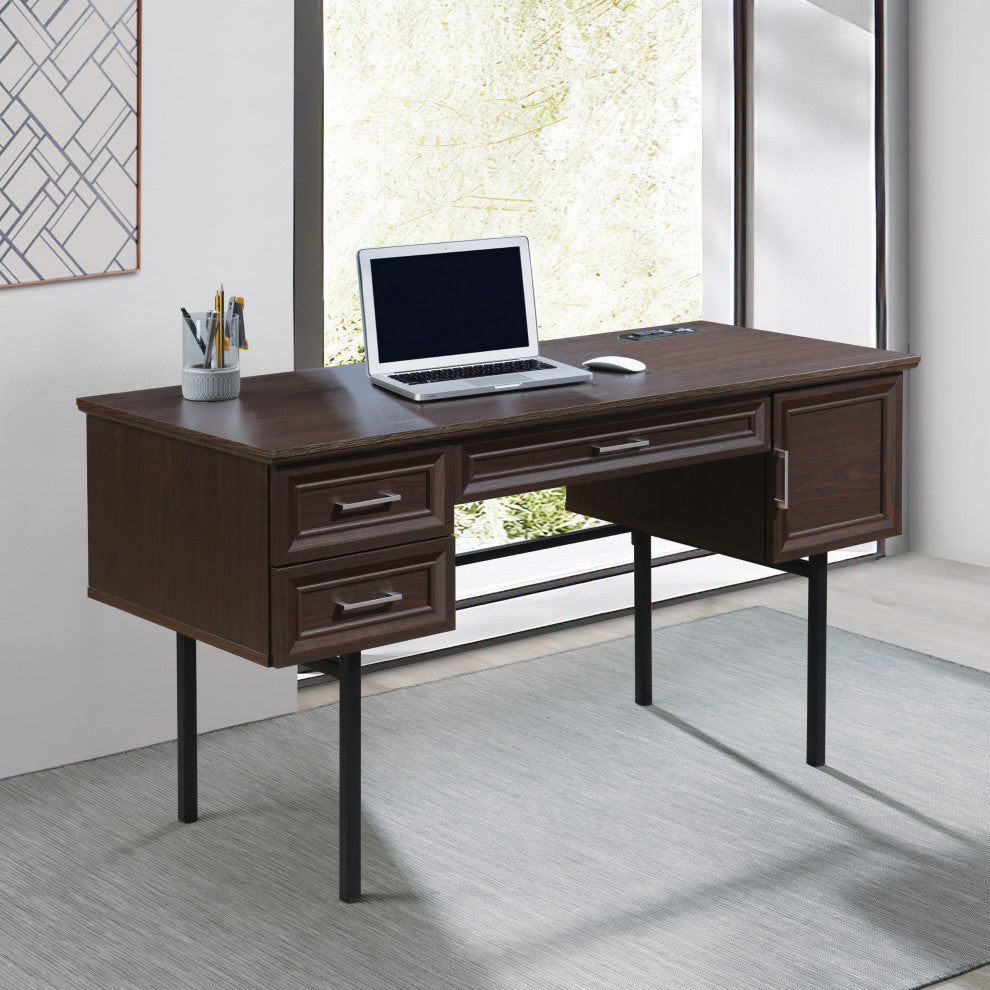 Jefferson Executive Desk, Power and Lockdowel Fastening System, Espresso Finish