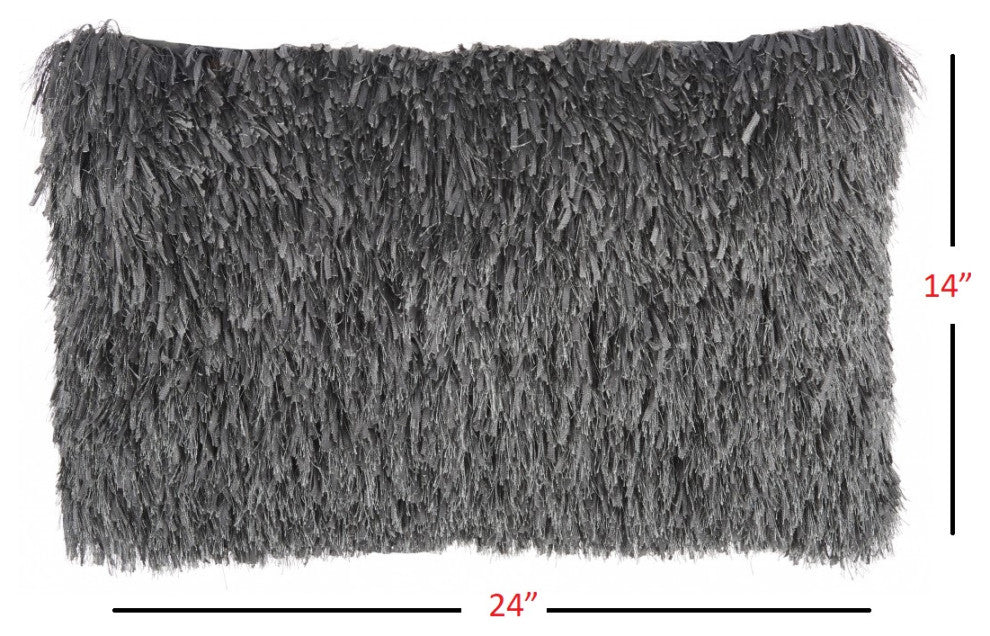 Long Charcoal Shag Throw Pillow