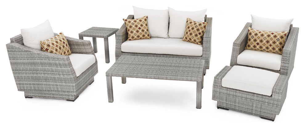 Cannes 6 Piece Sunbrella Outdoor Love and Club Seating Set, Moroccan Cream