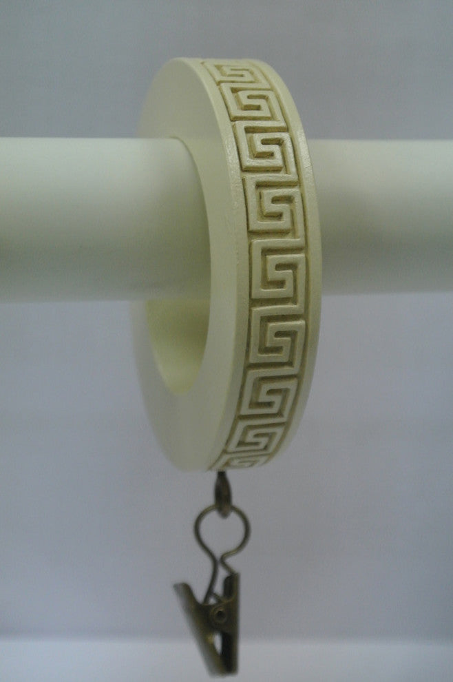 1 3/4" Greek Key Designer Curtain Rings, Ivory, Set of 7