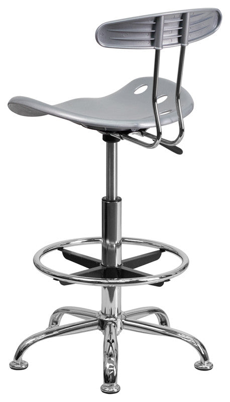 Vibrant Silver and Chrome Drafting Stool With Tractor Seat