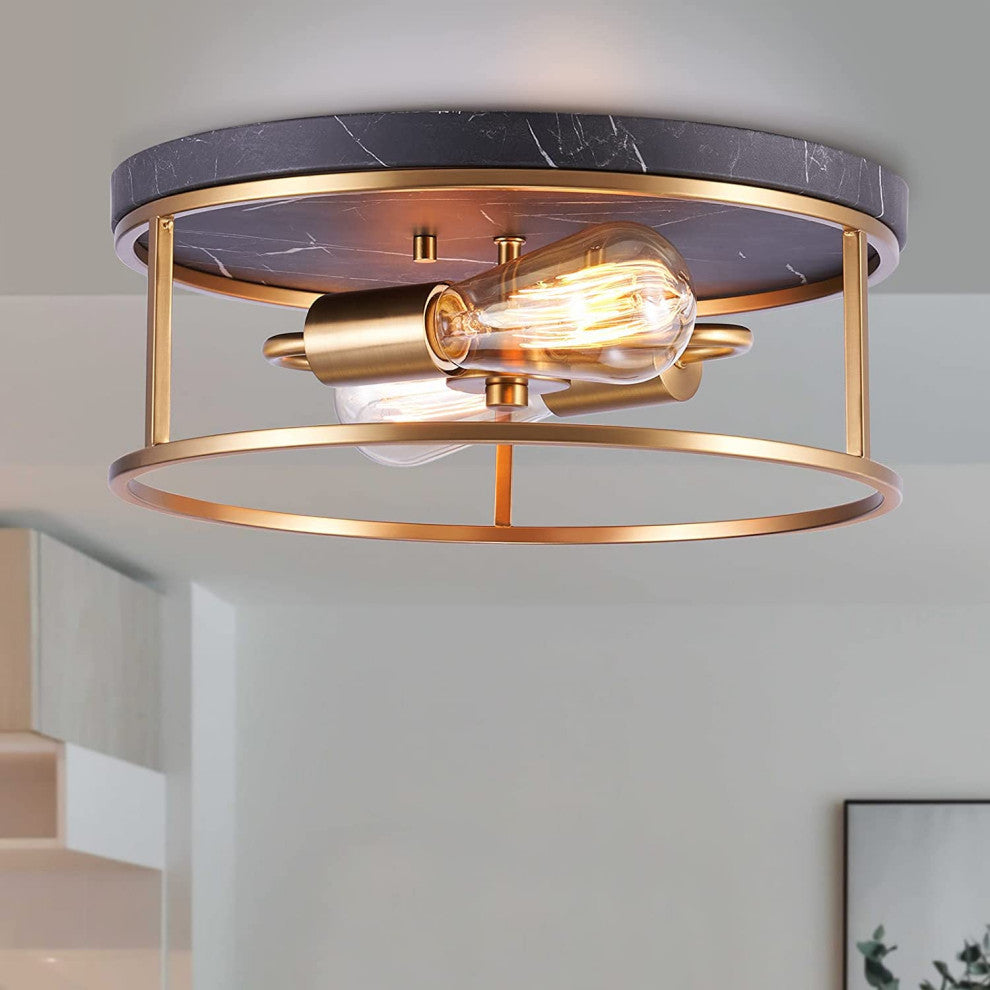2 light Flush Mount Ceiling Light Fixture farmhouse ceiling lamp with brass
