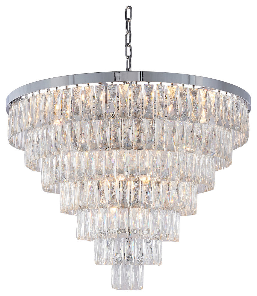 32" 27-Light Chrome Metal 7-Tier Chandelier With Clear Crystals