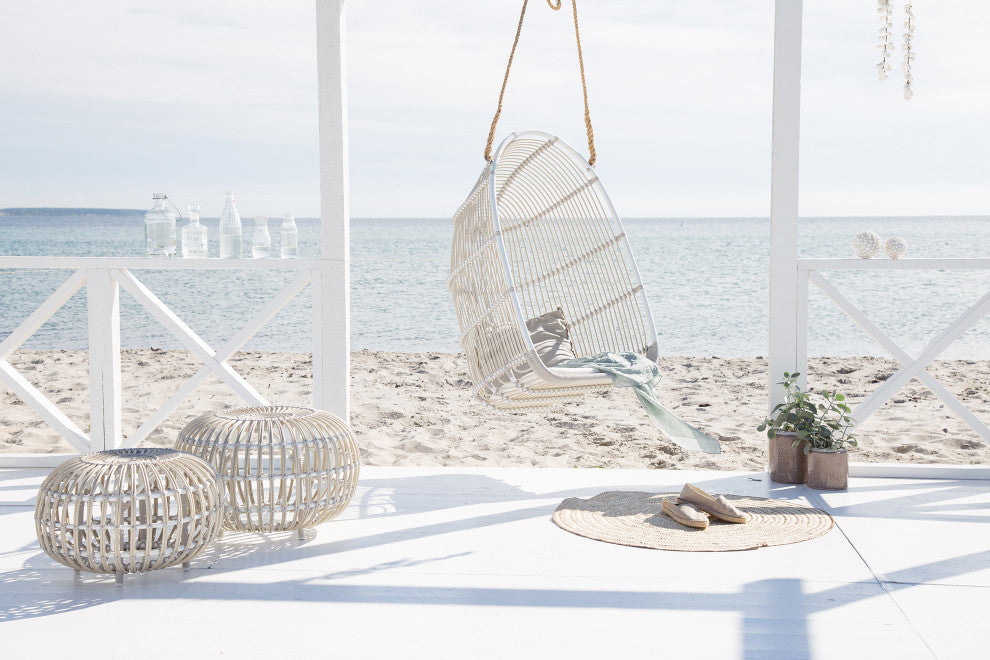 Renoir Exterior Hanging Swing Chair, Dove White - Tempotest White Canvas Cushion