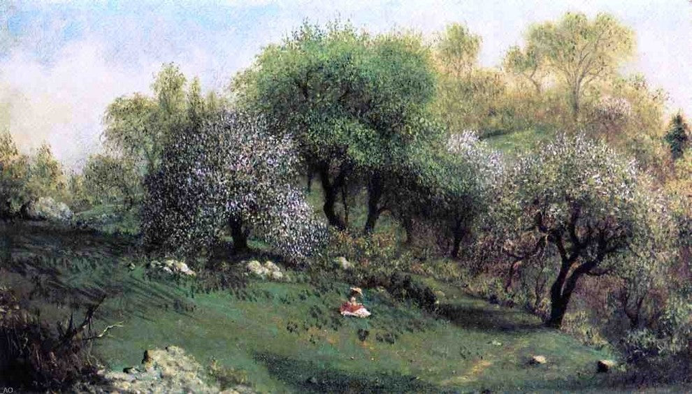 Martin Johnson Heade Girl on a Hillside Apple Blossoms Wall Decal