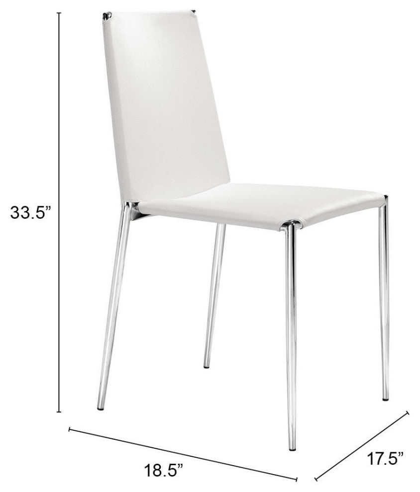 Dining Chair, Set of 4, Steel Metal, Fabric, White, Chrome, Kitchen Cafe Bistro