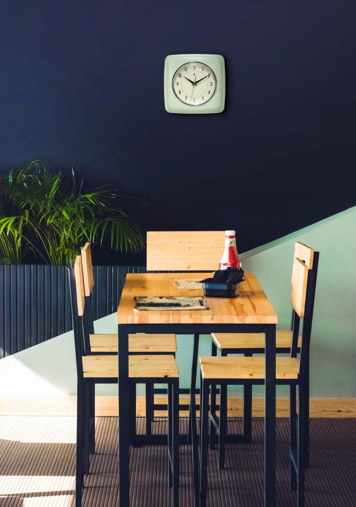 Square Retro 9.25 in Light Green Wall Clock