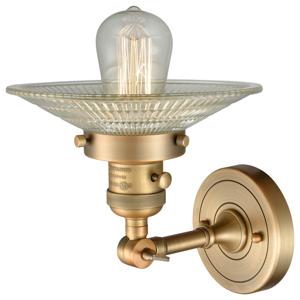 1-Light Halophane 10" Sconce, Brushed Brass