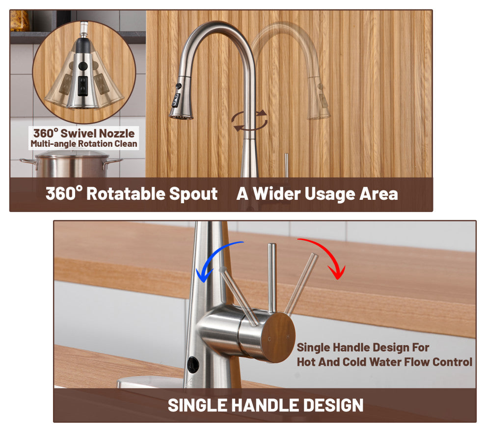 Single Handle Pull Down Sprayer Kitchen Faucet with Touchless Sensor, Brushed Nickel