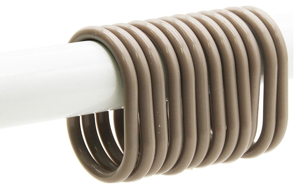 Shower Curtain Rings Plastic Hooks Solid or Clear Colors Set of 12, Solid Taupe