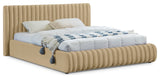 Nico Black Velvet Upholstered Bed, Camel, Queen