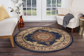 Fiona Traditional Oriental Navy Round Area Rug, 8' Round