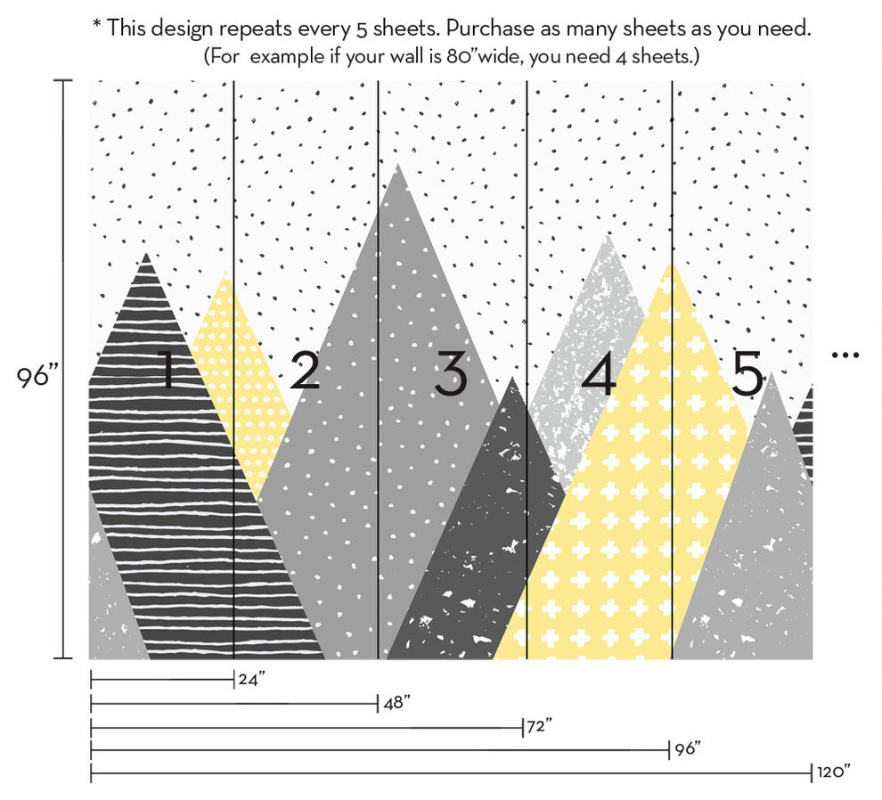 Kids Mountains Peel and Stick Vinyl Wallpaper, Yellow/Gray, 24"x108"