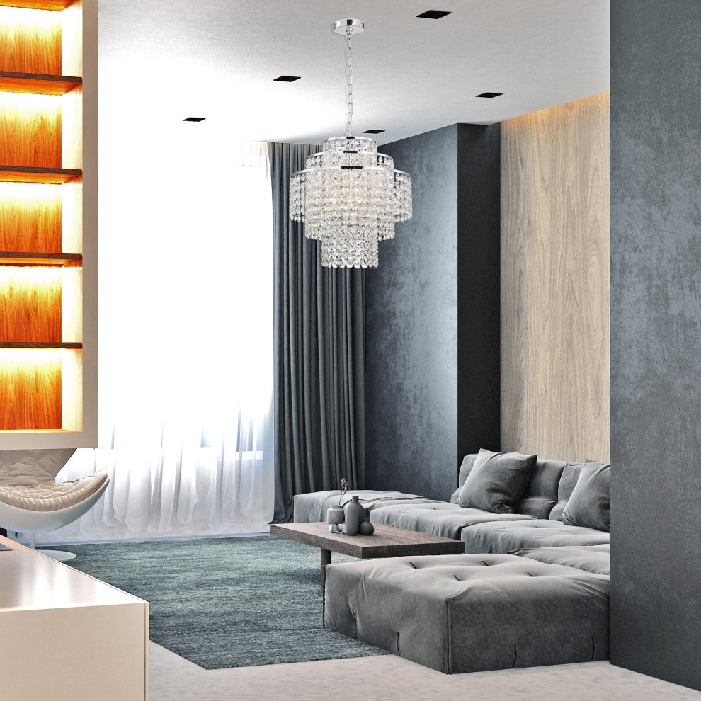 4-Light Chrome Modern Glam Chandelier With Tier Cascading Crystals