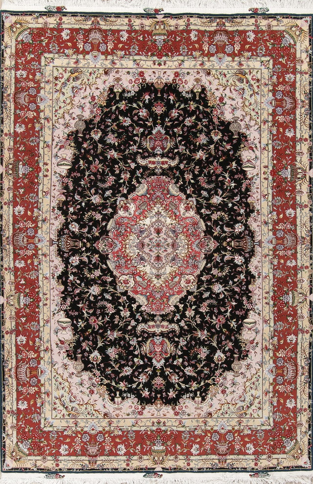 Wool and Silk Tabriz Persian Area Rug Vegetable Dye 50 Raj