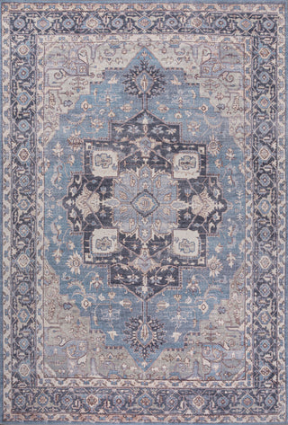 Maris Ornate Medallion Machine-Washable Blue/Cream 4 ft. x 6 ft. Area Rug