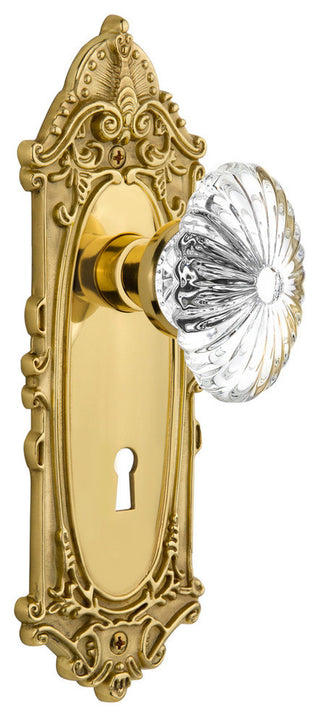 Victorian Plate With Oval Fluted Crystal Knob, Polished Brass