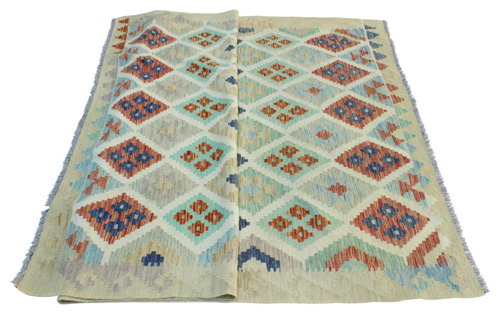 Sun Faded Flatweave Nye Beige/Navy Rug, 5'8x8'0