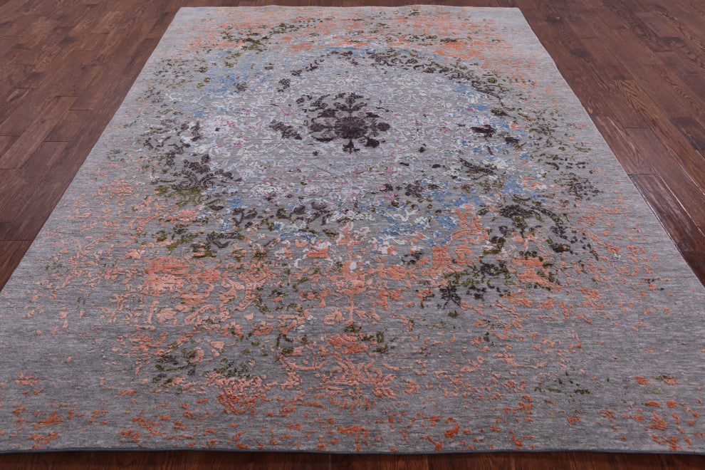 7' 11" X 10' 4" Modern Handmade Wool and Silk Rug Q7039