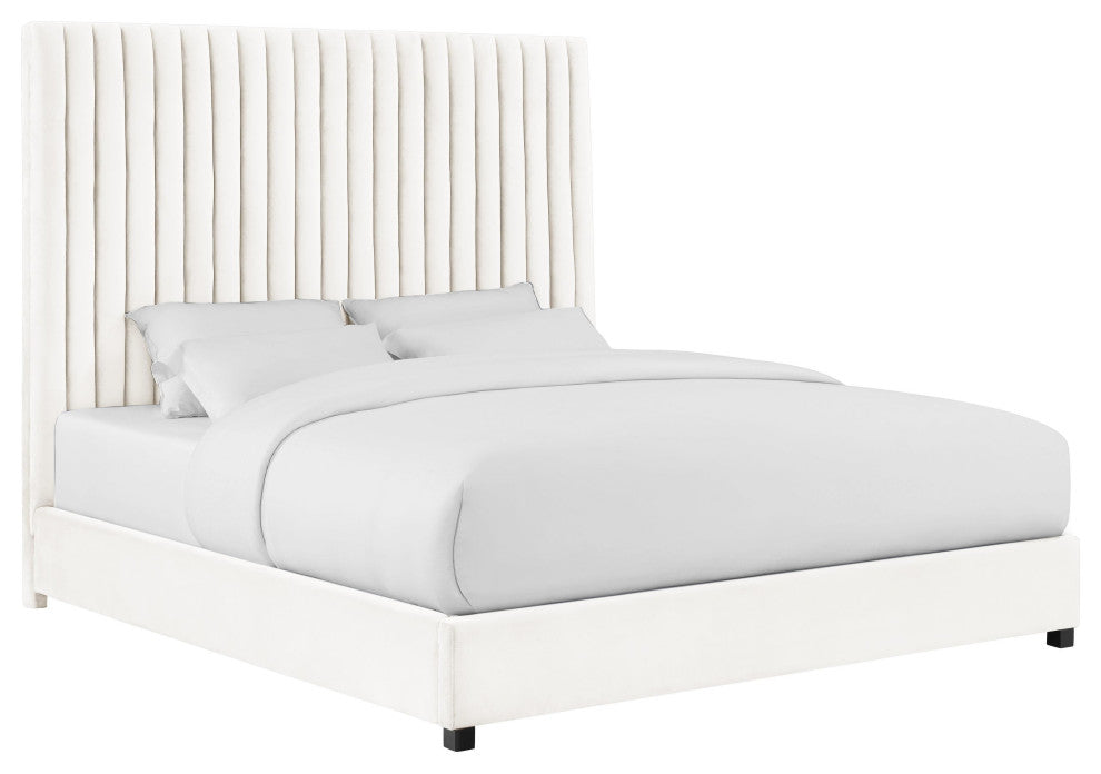 Arabelle White Velvet Bed in Queen