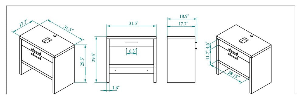 Montreal Oak Bathroom Vanity, White Natural Oak, 32", With Sink