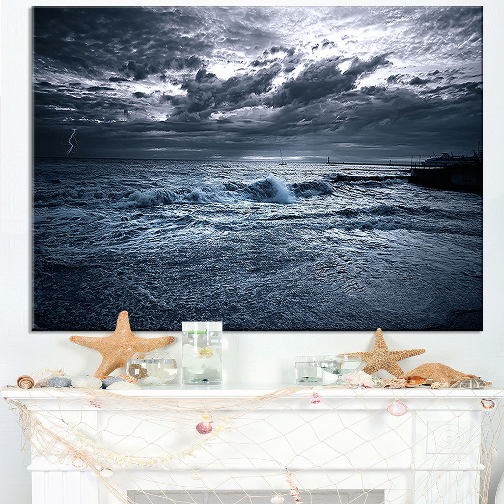 "Sochi Sea Storm in Blue" Modern Landscape Wall Art Canvas, 40"x30"