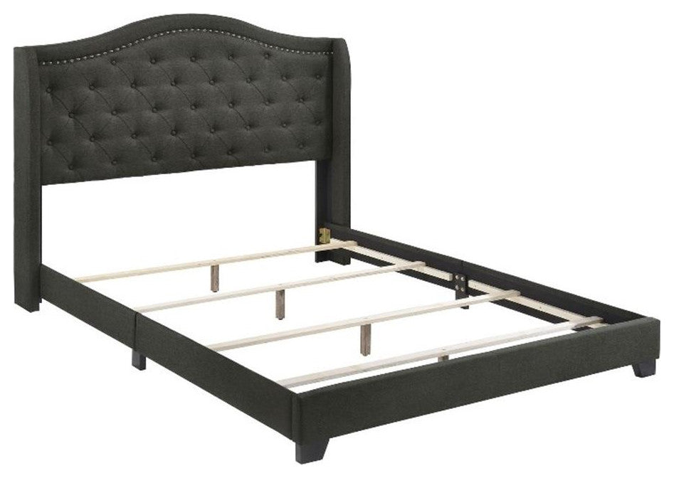 Coaster Sonoma Transitional Fabric Upholstered Camel Back Eastern King Bed Gray