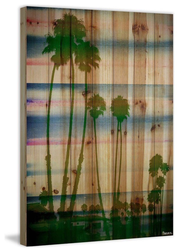 "Palm Rainbows" Print on Natural Pine Wood, 40"x60"