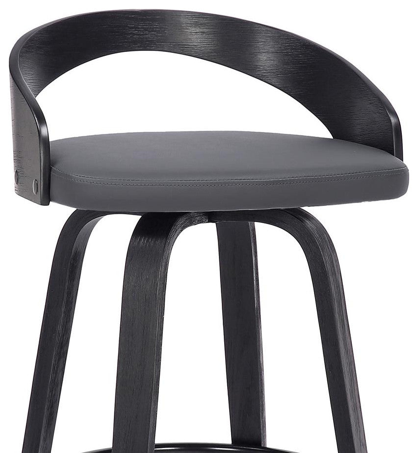 Sonia 26 Counter Height Swivel Grey Faux Leather and Black Wood Bar Stool