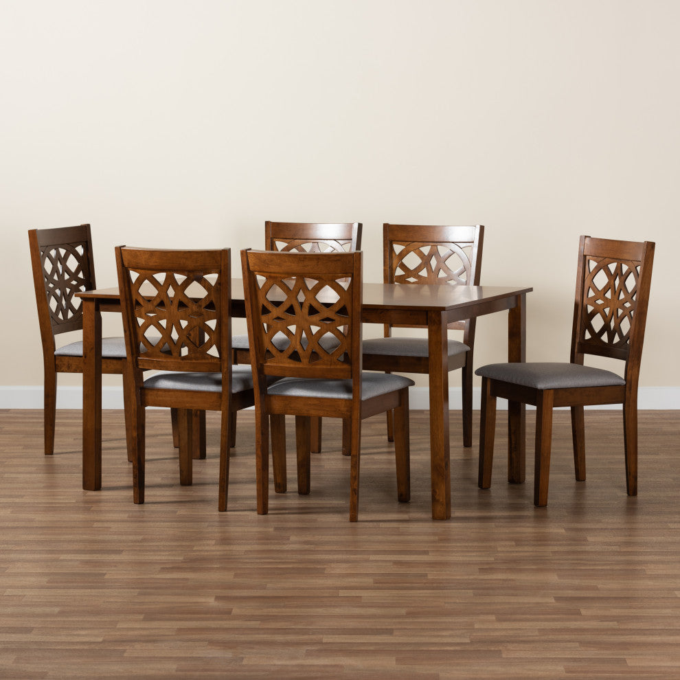 Aletta Modern Collection, Gray/Walnut Brown, 7-Piece Dining Set