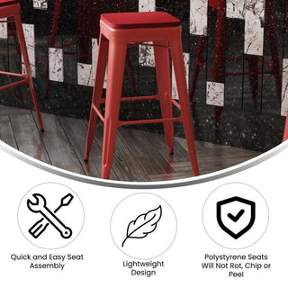 Kai Commercial Grade 30"H Metal Counter Stool, Red/Red