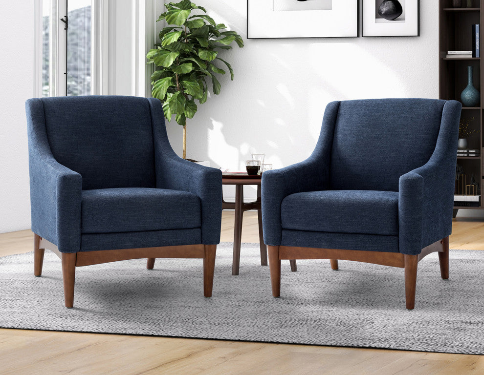 34.2" Comfy Living Room Armchair With Sloped Arms, Set of 2, Navy