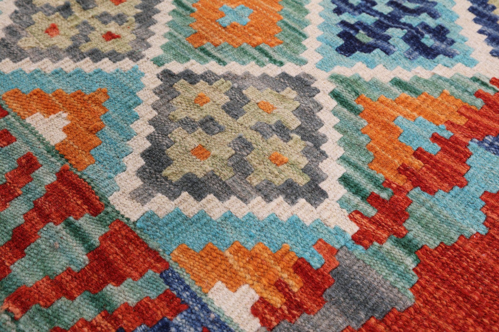 2' 10" X 9' 9" Reversible Kilim Flat Weave Wool On Wool Runner Rug - Q12564