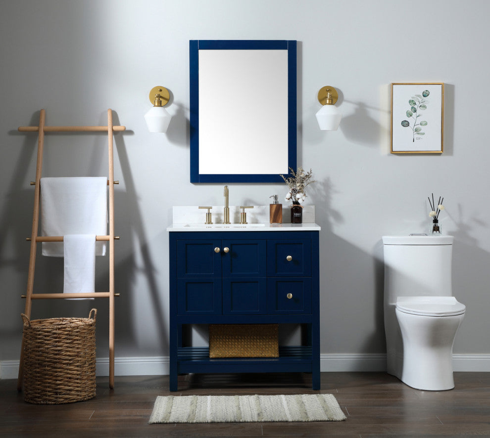 Tobias 32" Single Bathroom Vanity, Blue, With Backsplash