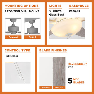 52-inch White  Modern Ceiling Fan with Light