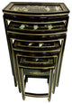 Black Lacquer Asian Stacking Tables, 4-Piece Set