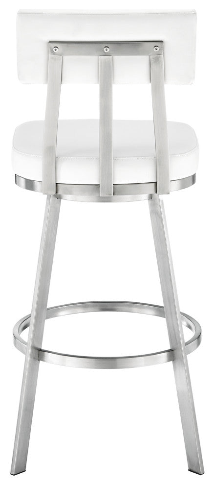 Jinab Swivel Bar Stool, Brushed Stainless Steel With Faux Leather, White
