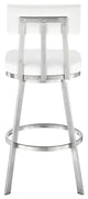 Jinab Swivel Bar Stool, Brushed Stainless Steel With Faux Leather, White