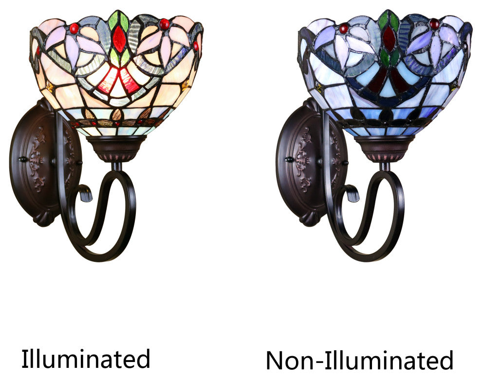 Grenville Victorian Tiffany-Style Blackish Bronze 1 Light Wall Sconce 8" Wide