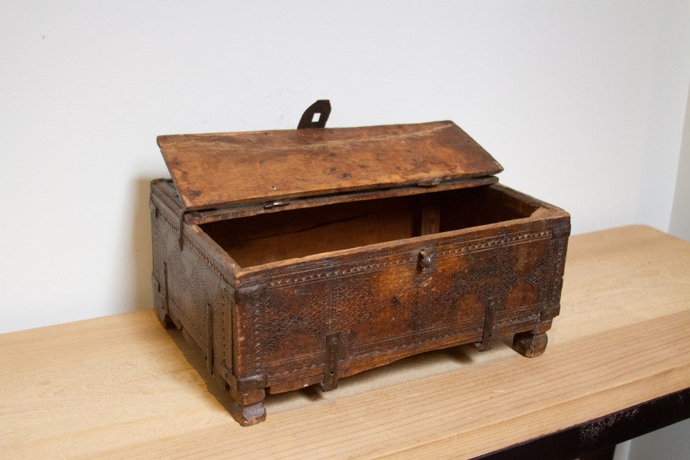 Rustic Carved Antique Cash Box