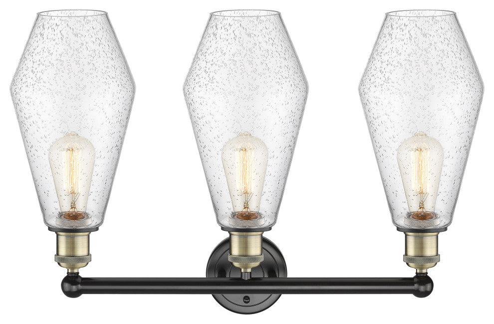 Cindyrella 3-Light 25" Bath Vanity Light, Black Antique Brass, Seedy Shade