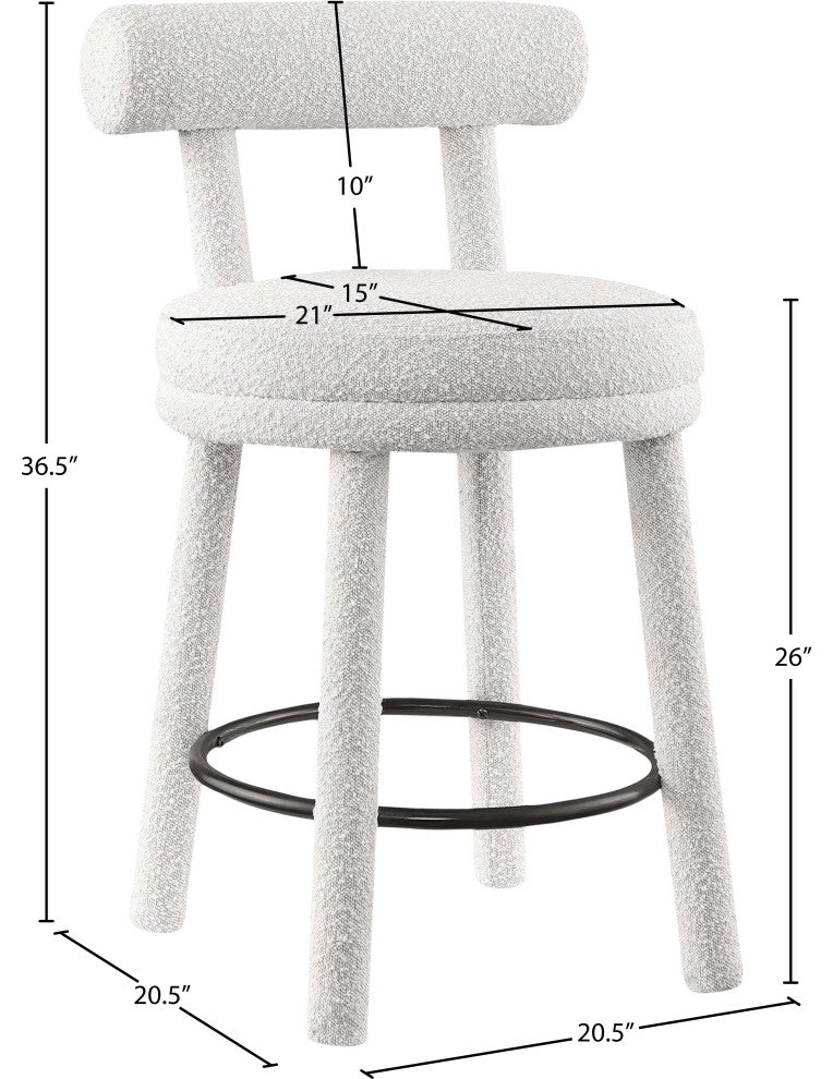 Parlor Black Boucle Fabric Stool, Set of 2, Cream