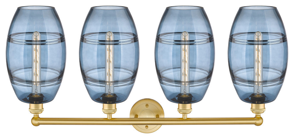 Edison-Vaz 4-Light 35" Bath Vanity Light, Satin Gold, Princess Blue