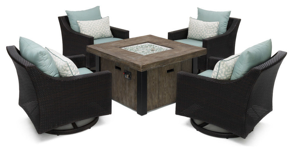 Deco 5 Piece Outdoor Patio Motion Fire Chat Set, Spa Blue